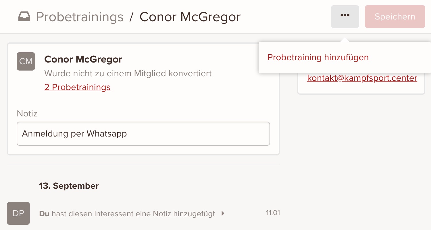 Die Interessenten-Ansicht bietet Schulen die Möglichkeit Notizen zu den einzelnen Interessenten zu hinterlegen