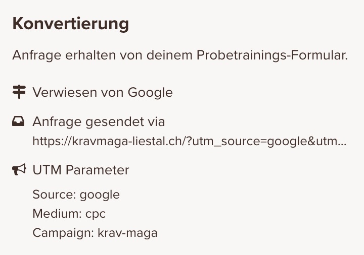 Neu vereinbarte Probetrainings verfügen nun über Konvertierungs-Details