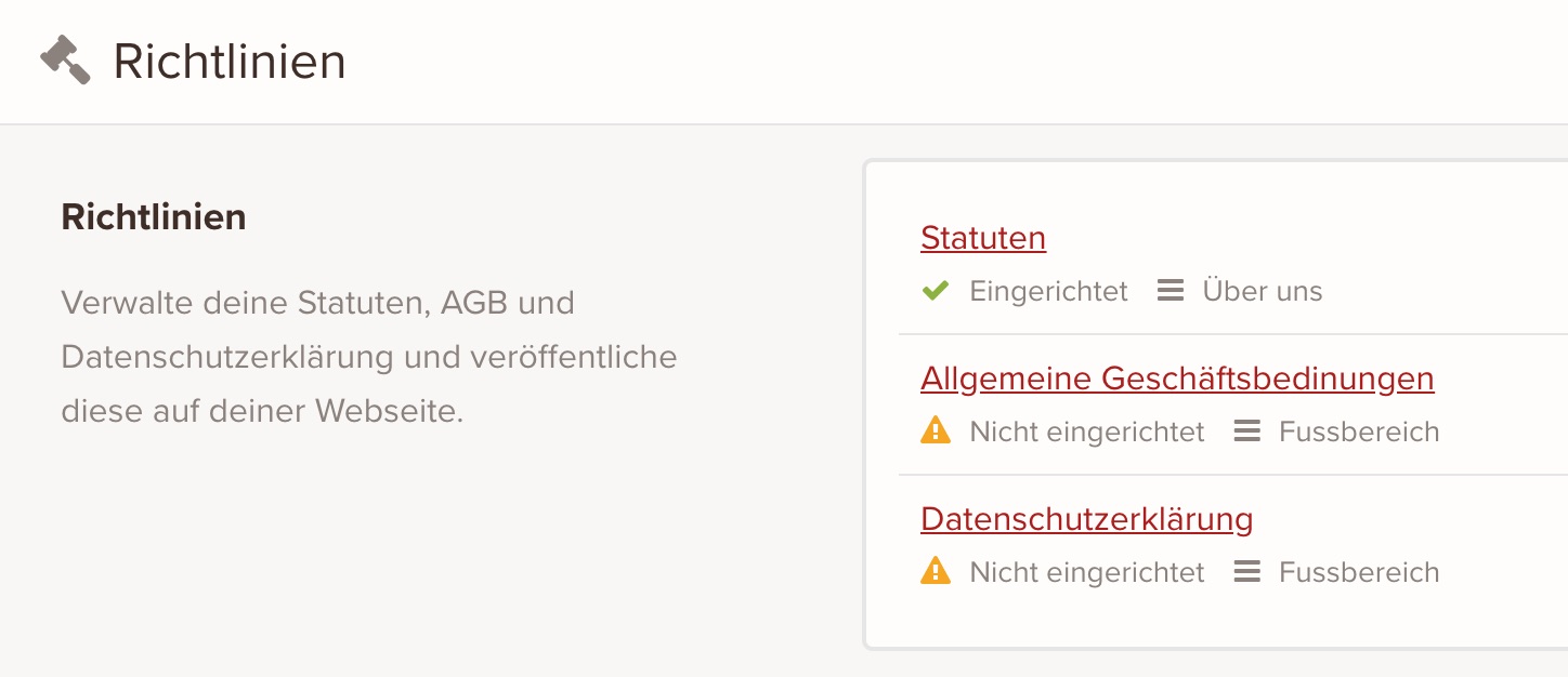 Im Admin-Panel kannst du deine Richtlinien hinterlegen