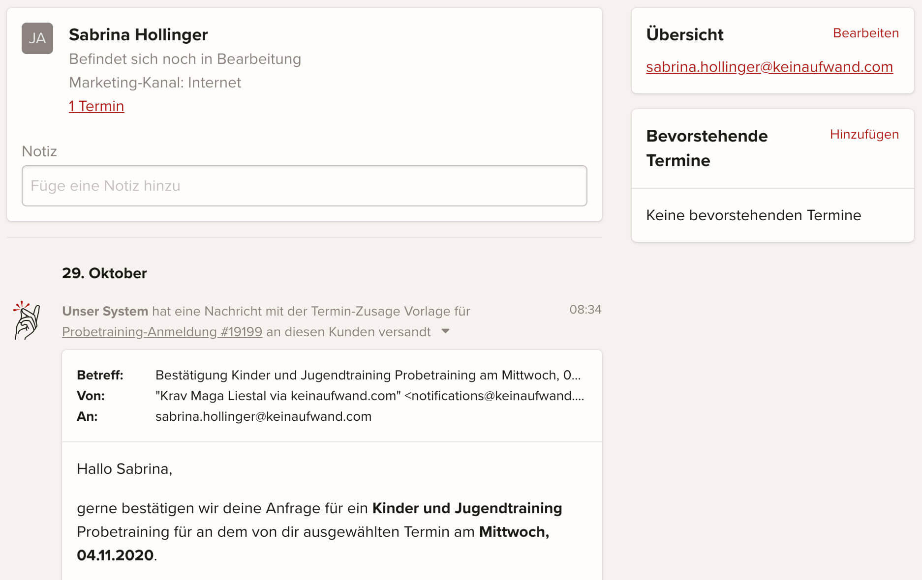 keinaufwand Kunden-Übersicht Screenshot