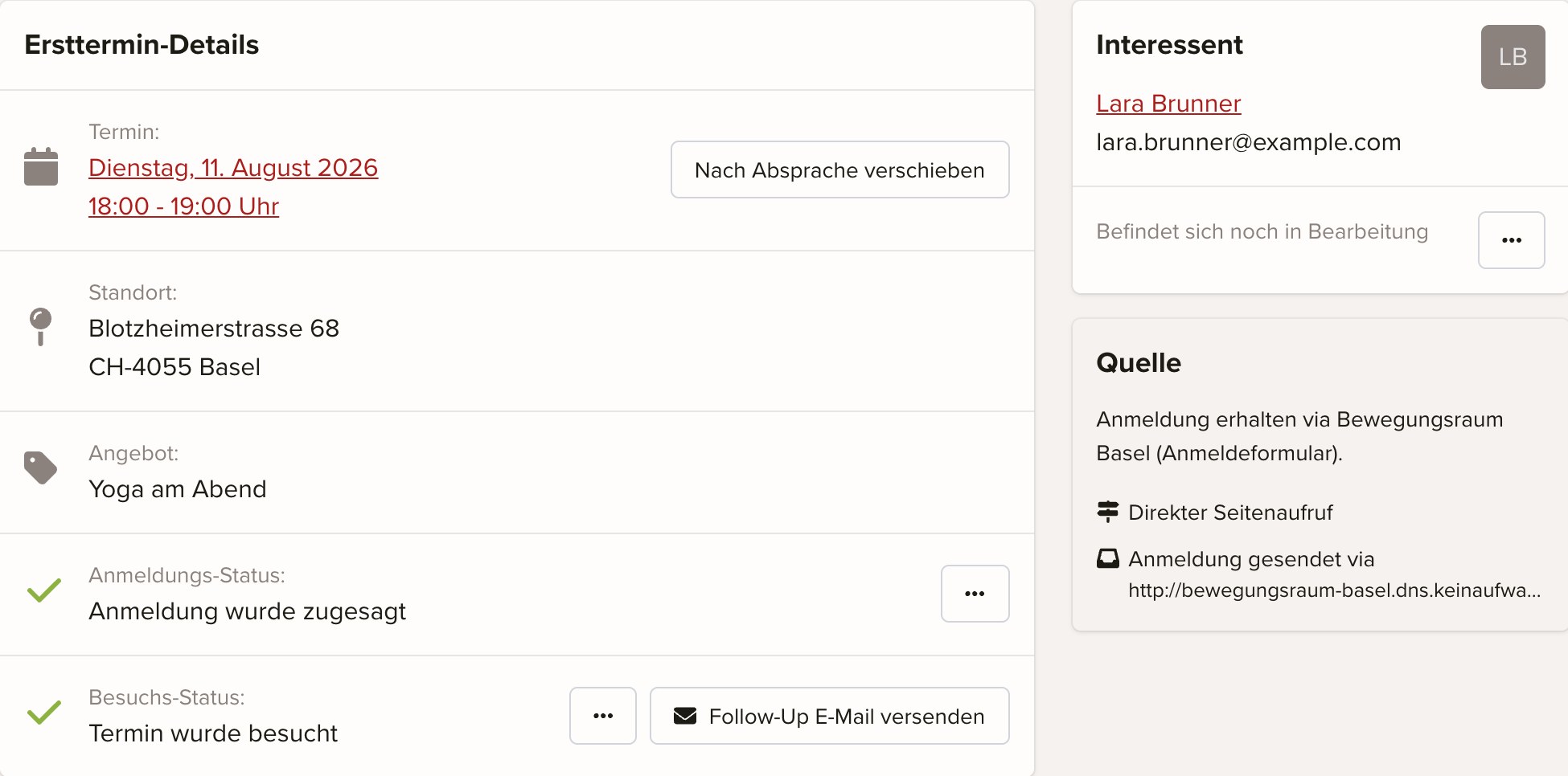 keinaufwand Anmeldungen-Übersicht Screenshot