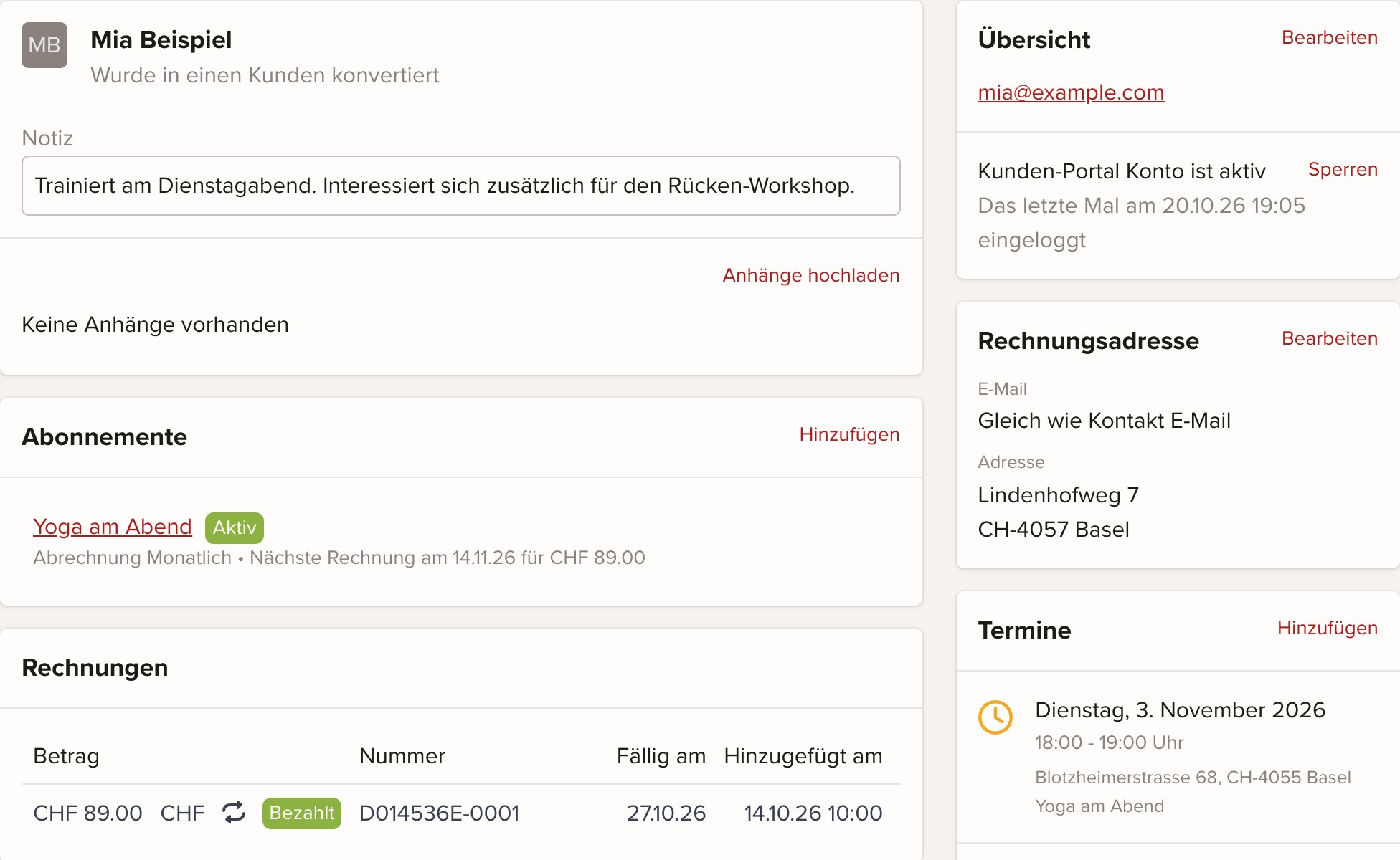 keinaufwand Kunden-Übersicht Screenshot