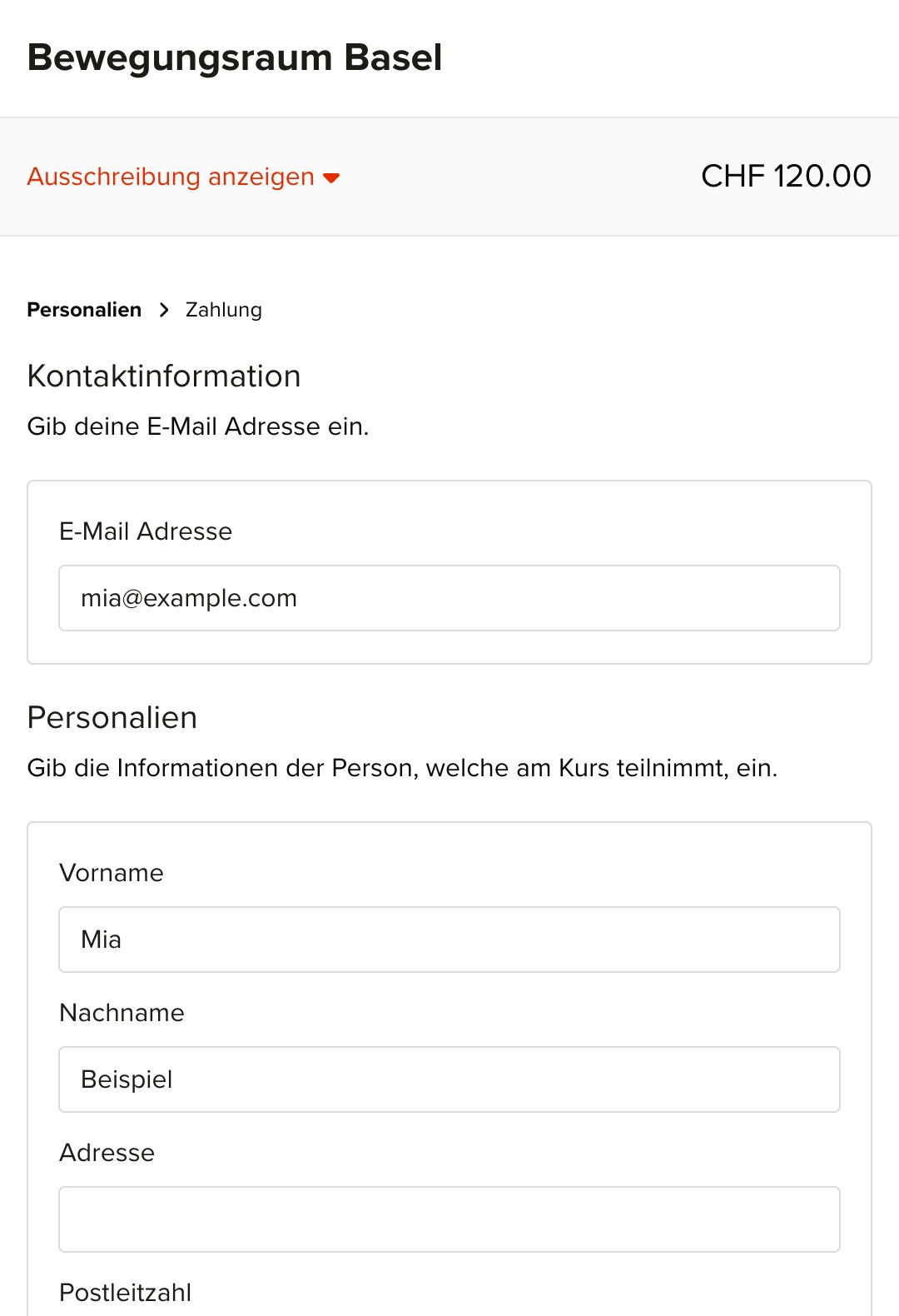 keinaufwand Event-Checkout Screenshot