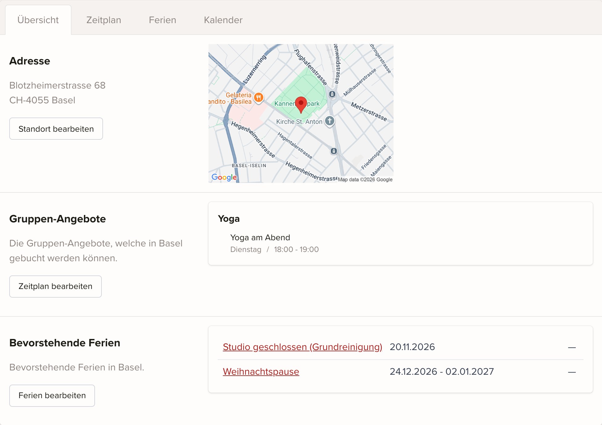 keinaufwand Standort-Übersicht Screenshot