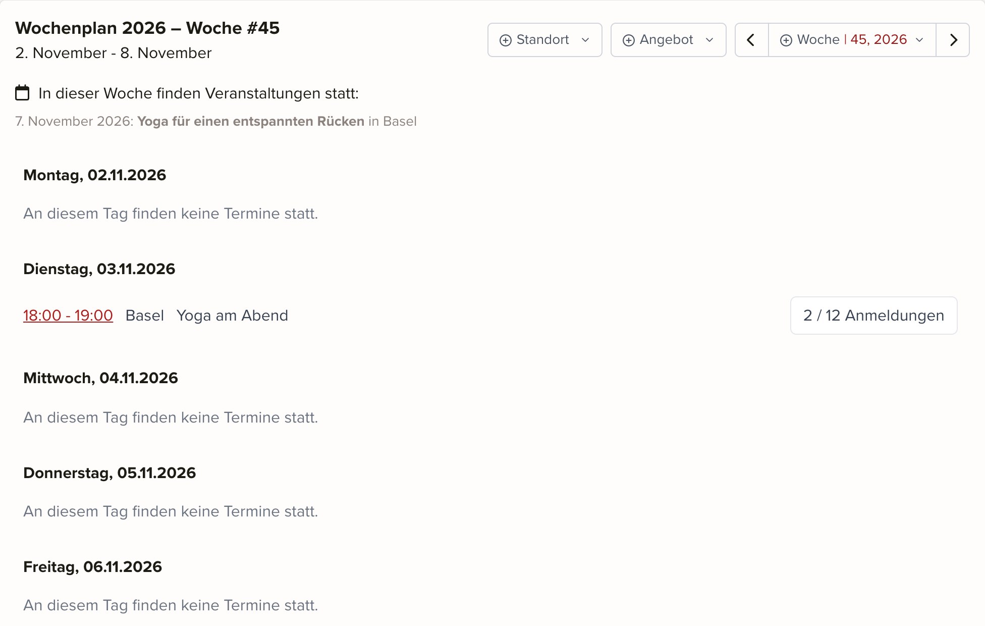 keinaufwand Termin-Übersicht Screenshot