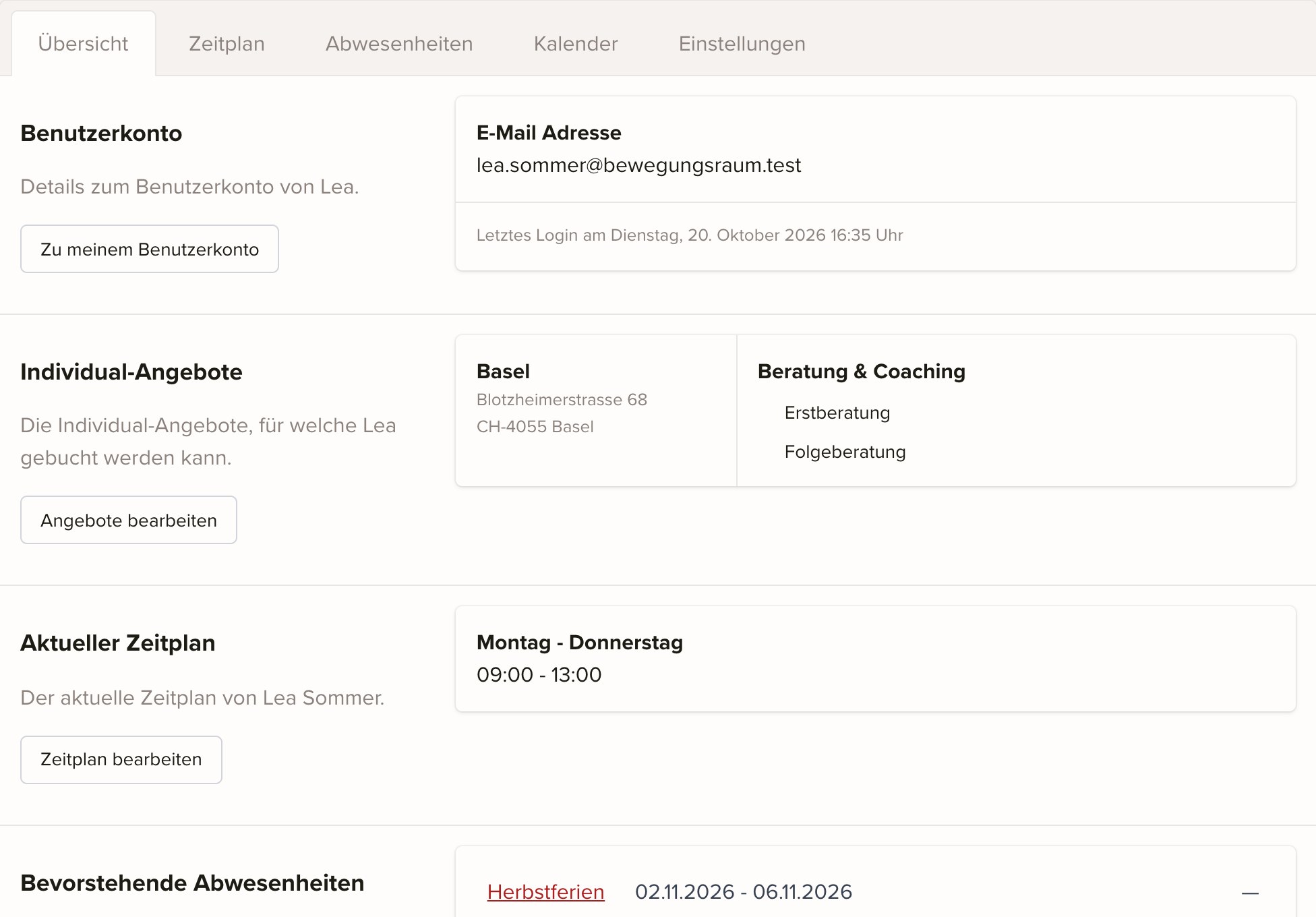 keinaufwand Mitarbeiter-Übersicht Screenshot