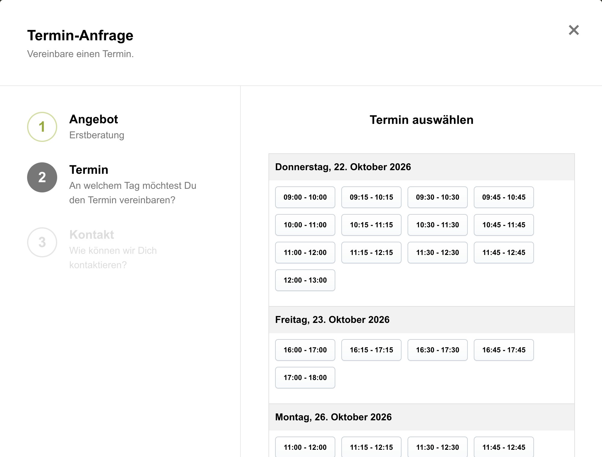keinaufwand Anmeldeformular Screenshot