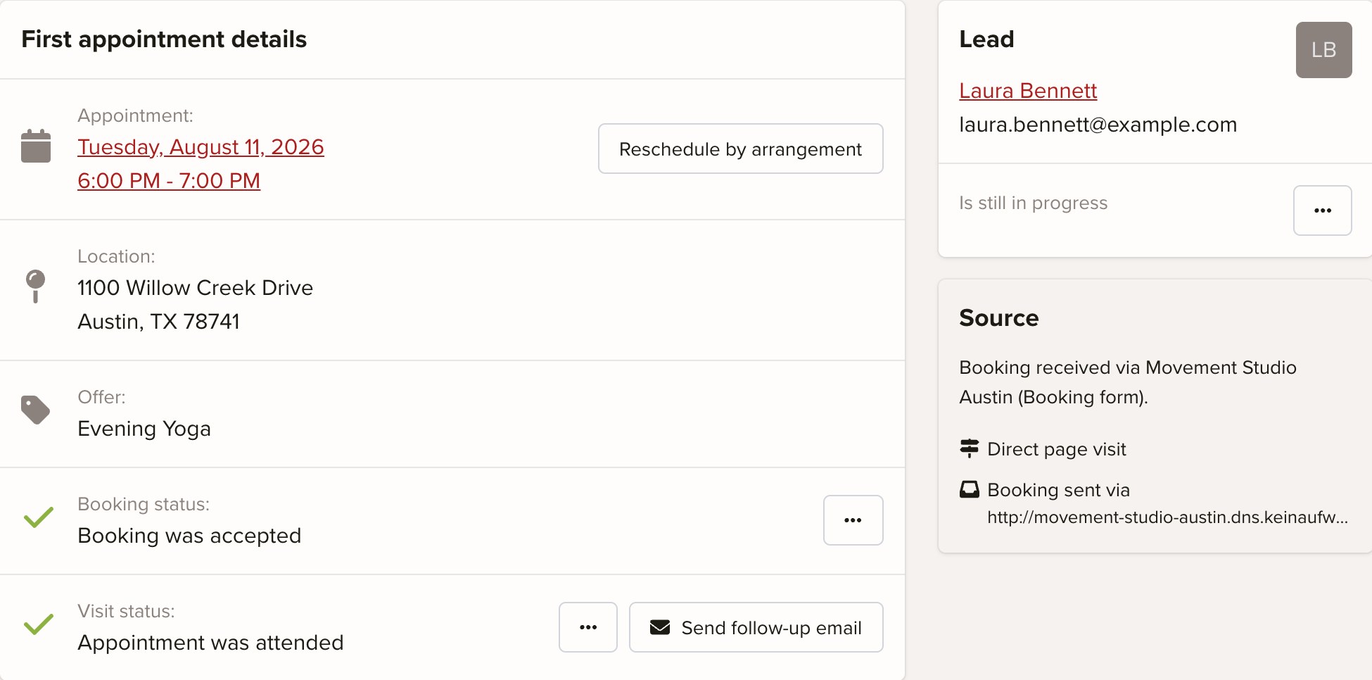 keinaufwand bookings overview screenshot