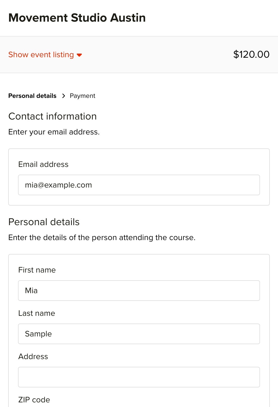 keinaufwand event checkout screenshot