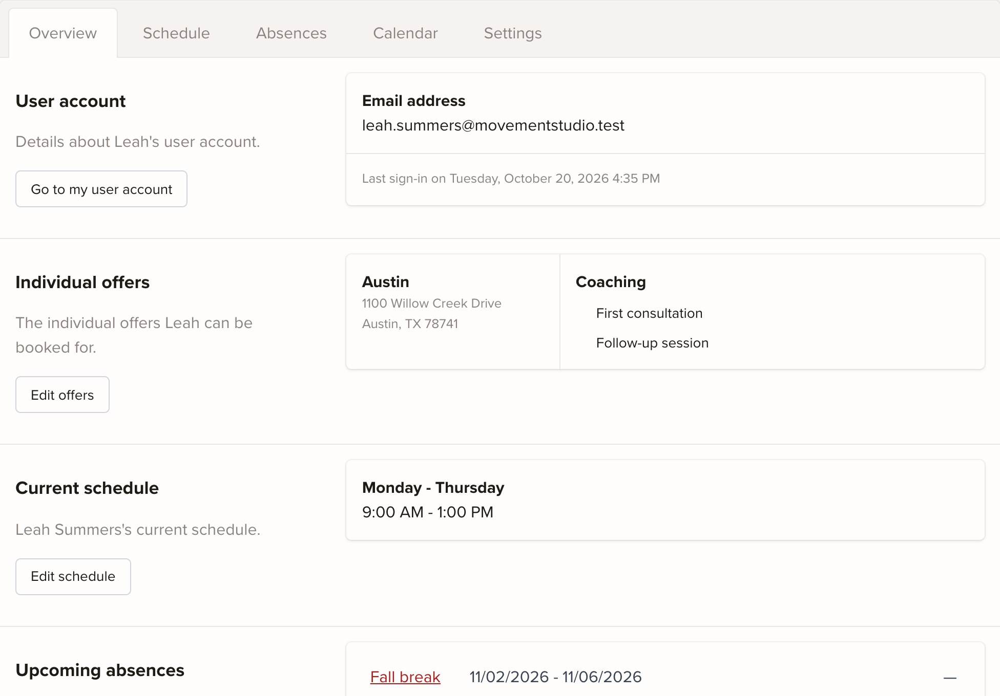 keinaufwand staff overview screenshot