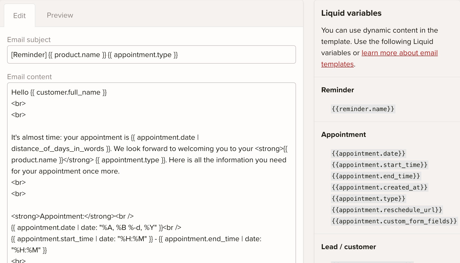 keinaufwand email template editor screenshot